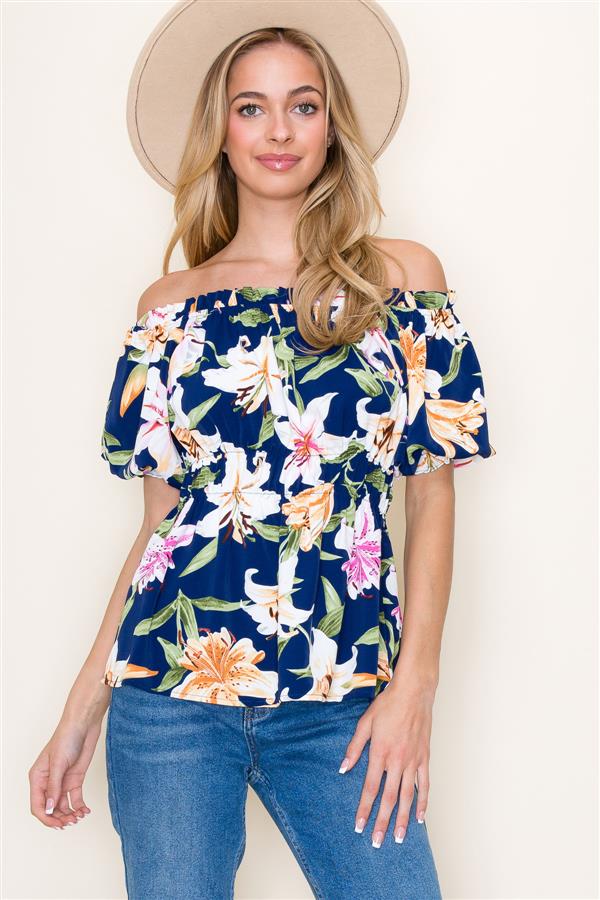 Floral Navy Off Shoulder Top