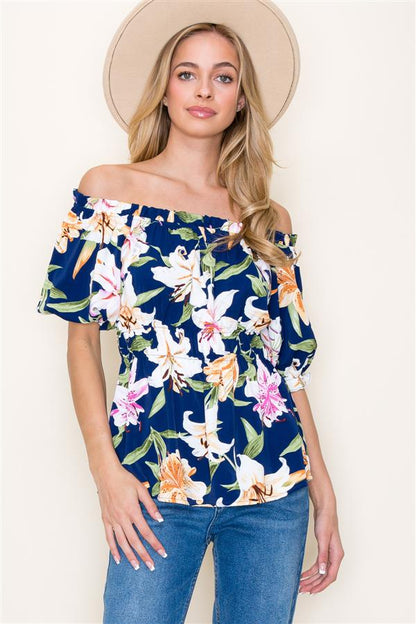 Floral Navy Off Shoulder Top