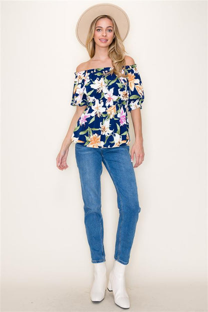 Floral Navy Off Shoulder Top