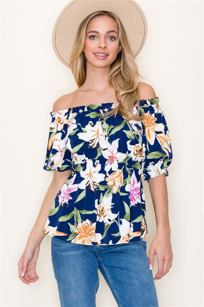 Floral Navy Off Shoulder Top