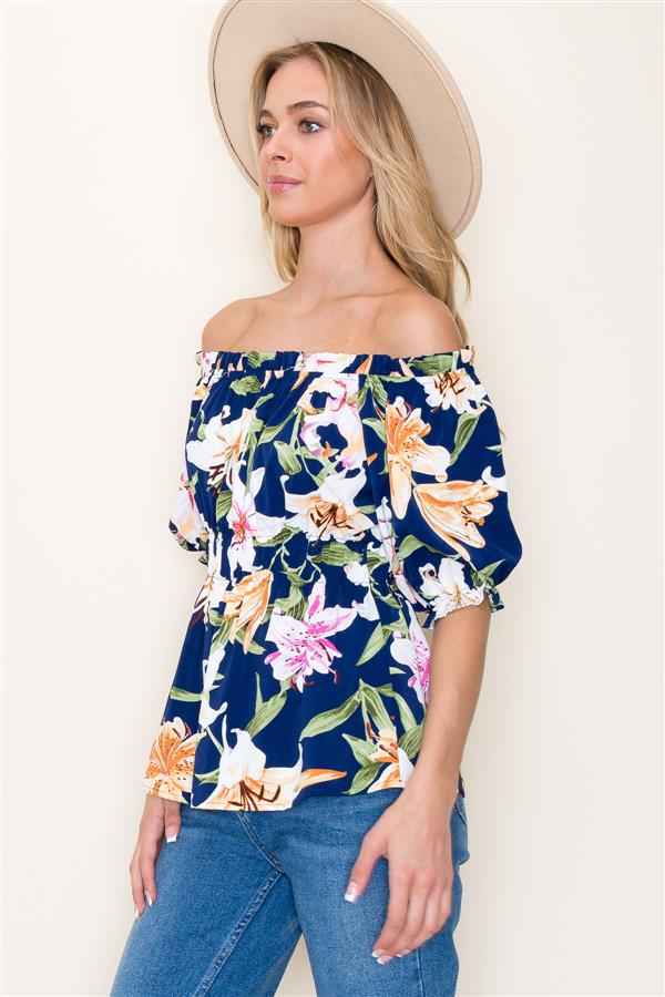 Floral Navy Off Shoulder Top