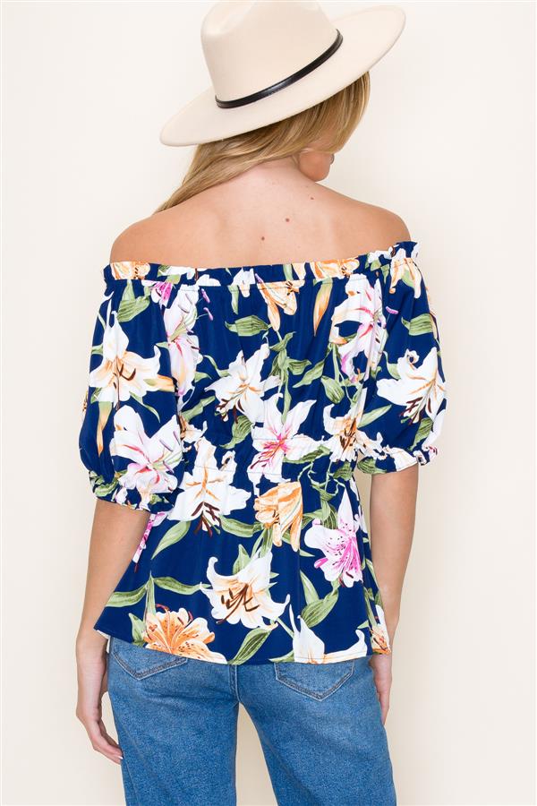 Floral Navy Off Shoulder Top