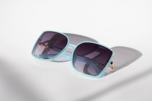 Light Blue Large Square Sunglasses - Gray Lens