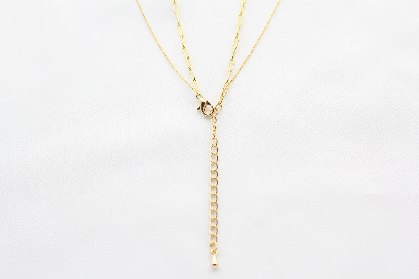 Dainty Double Chain Necklace. Showing the back with the lock.