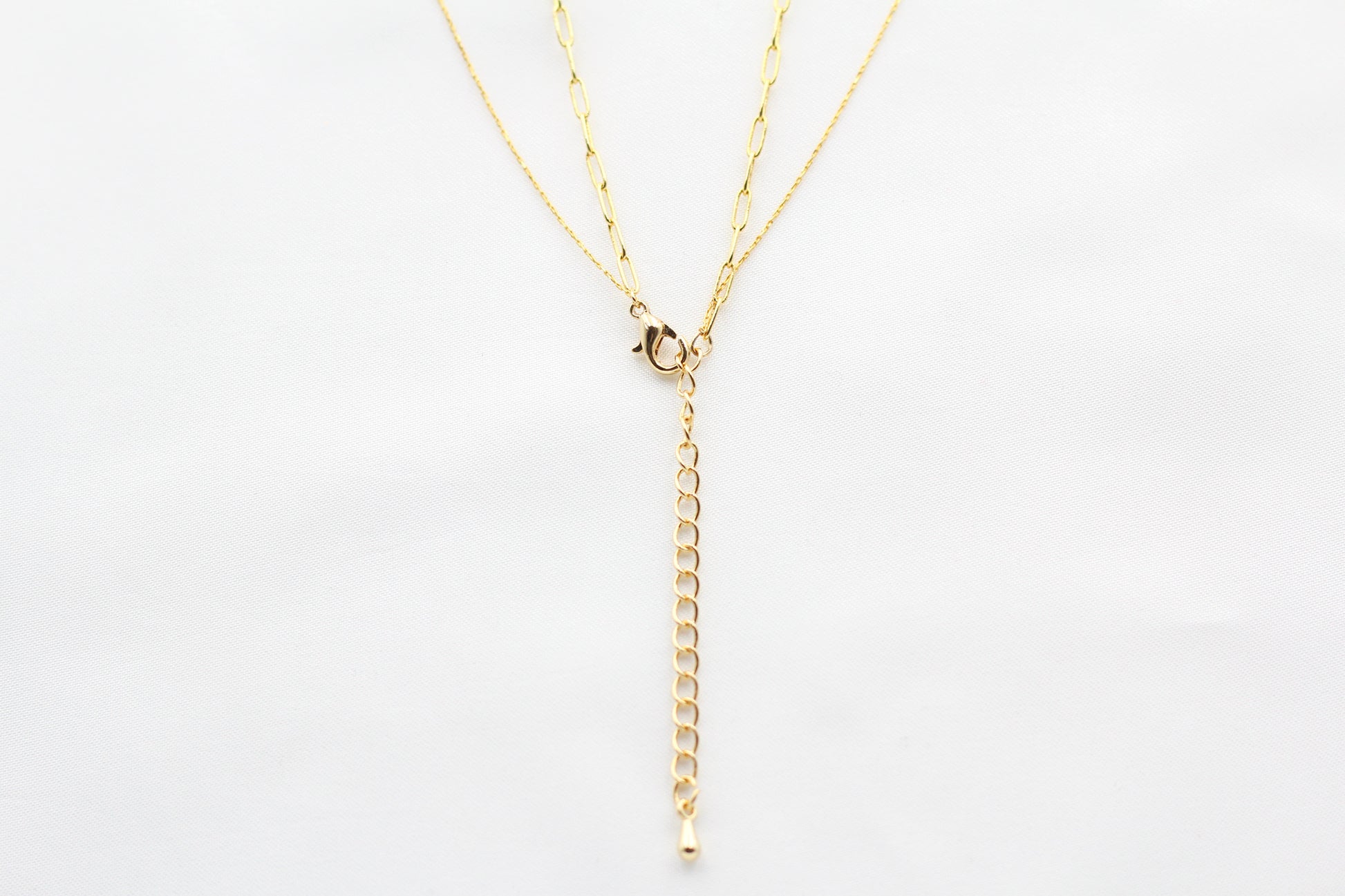Dainty Double Chain Necklace. Showing the back with the lock.
