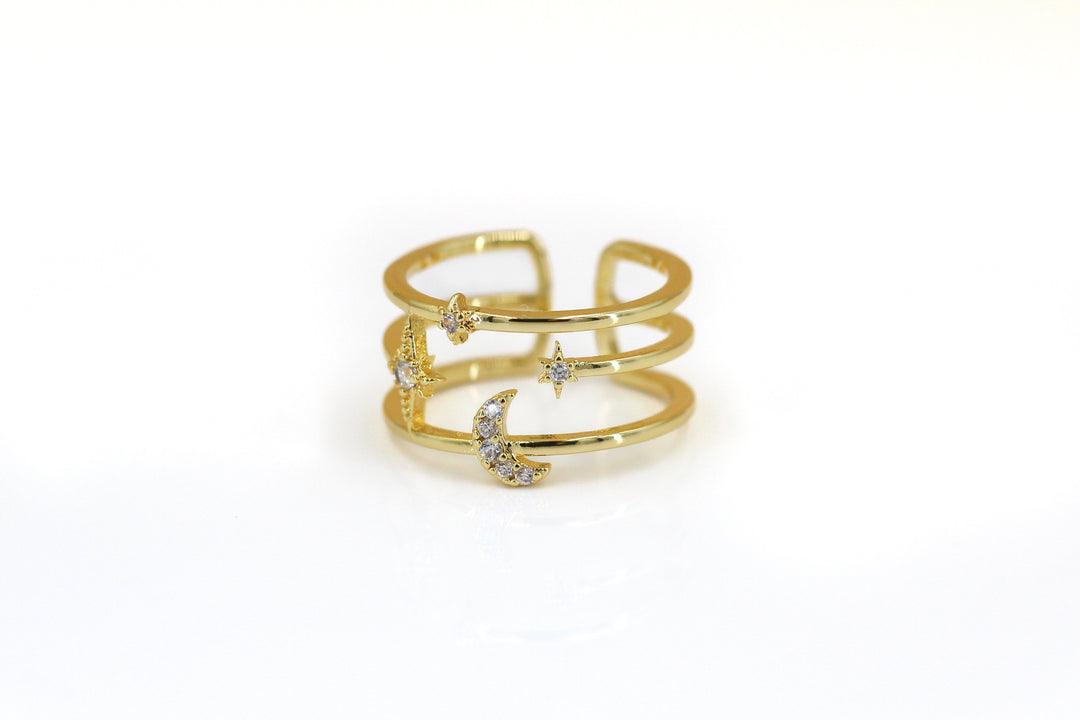 18K Gold Triple Celestial Ring