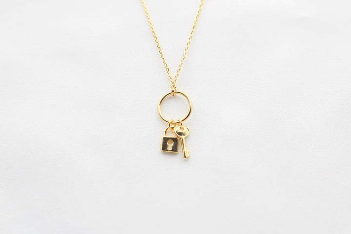 Shiny Lock and Key Ring Necklace