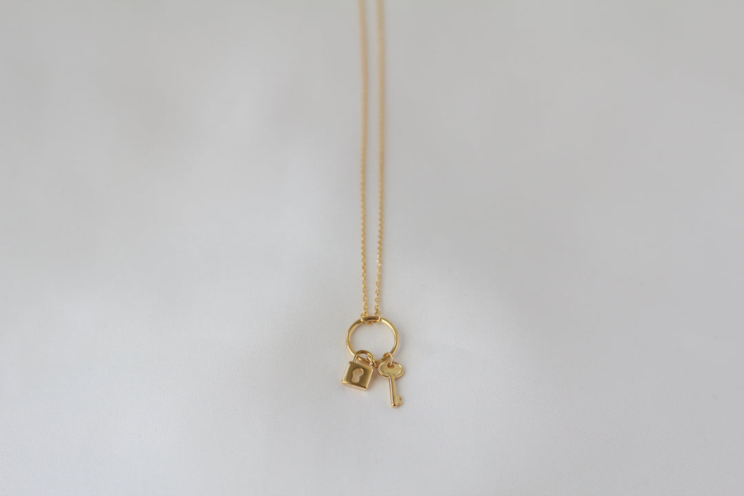 Shiny Lock and Key Ring Necklace