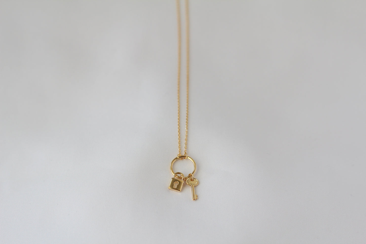 Shiny Lock and Key Ring Necklace Gold