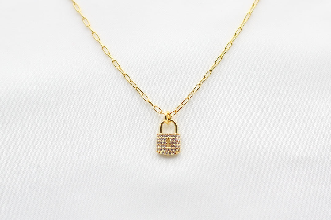Fine Chain and Lock Necklace  in 14K Gold plated.