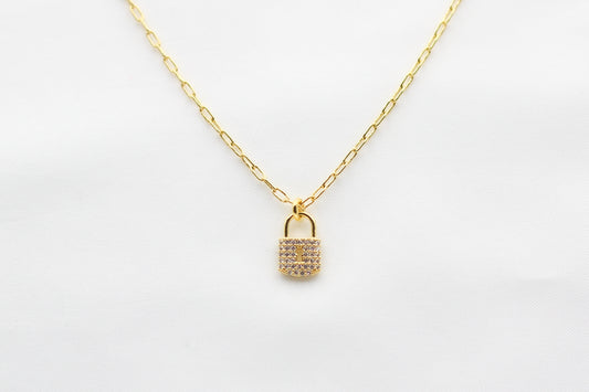 Fine Chain and Lock Necklace  in 14K Gold plated.