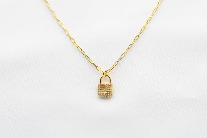 Fine Chain and Lock Necklace  in 14K Gold plated.