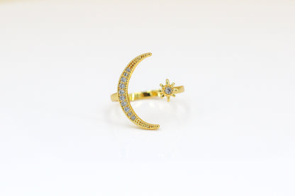 Pave Moon & North Star Ring