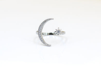 Pave Moon & North Star Ring