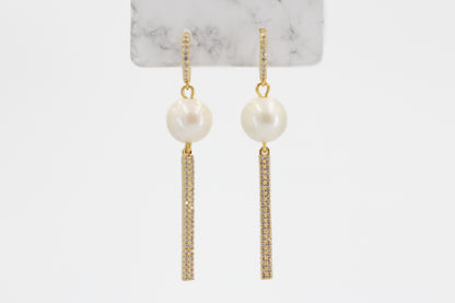 Fresh Water Pearl Pave Bar Drop Earring