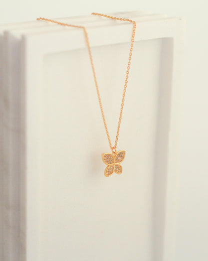 Rounded Wing Pave Butterfly Necklace hanging.