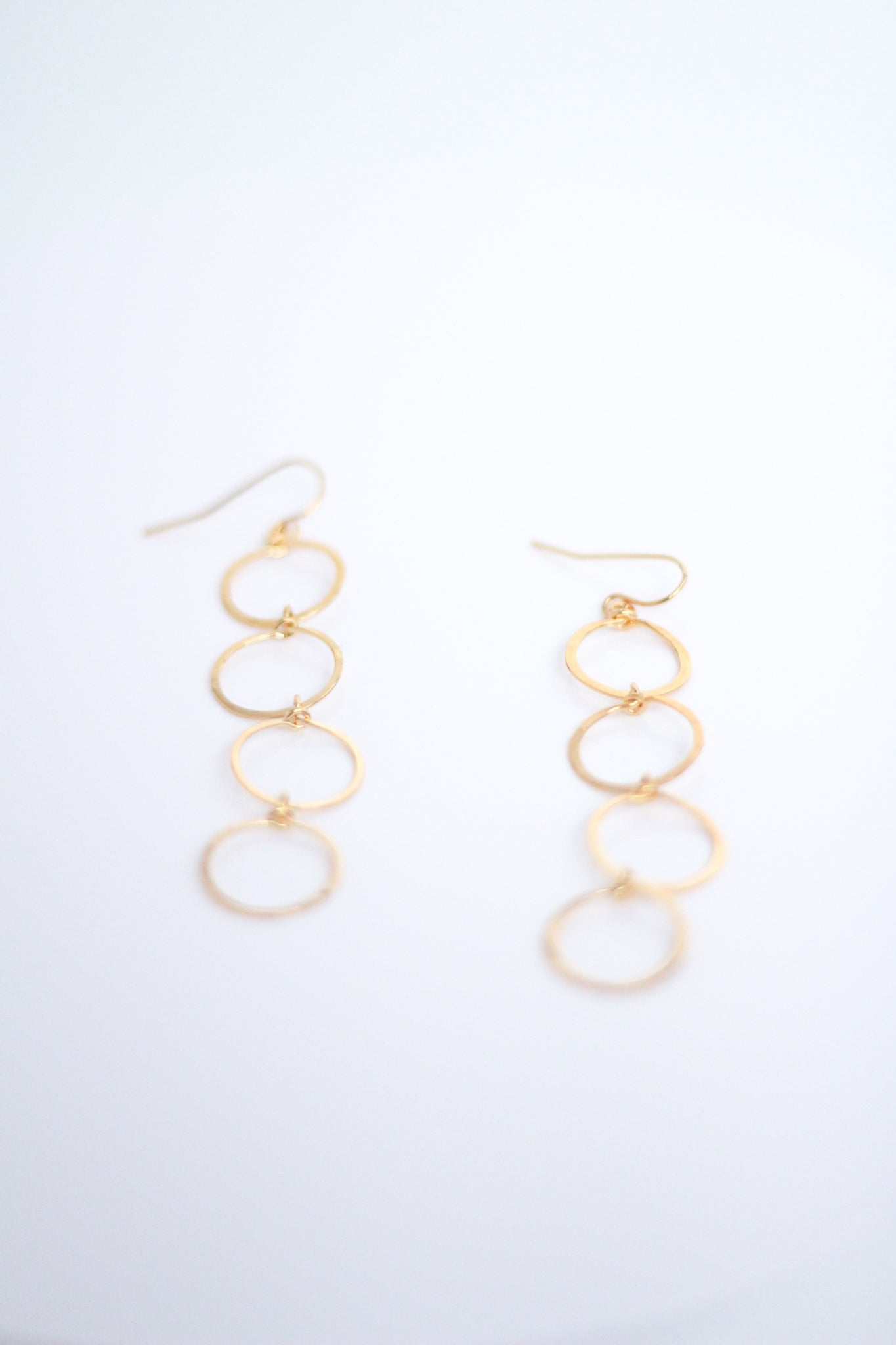 Hammered Small Circle Drop Earrings. 14K gold plated. At Kadou Boutique. Free shipping.