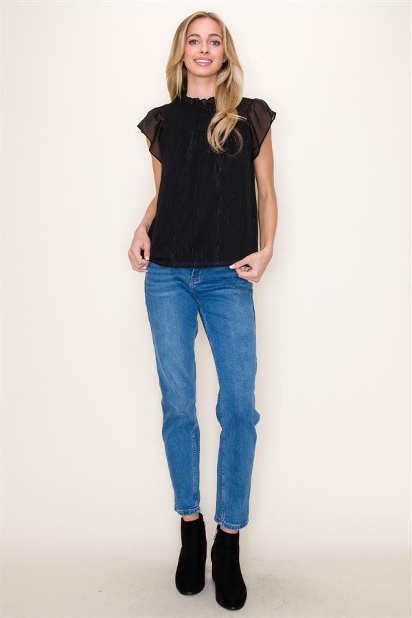 Ruffle Neck Lurex Striped Top