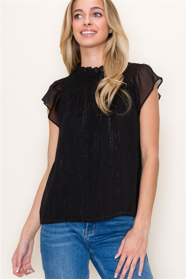 Ruffle Neck Lurex Striped Top from KADOU Boutique