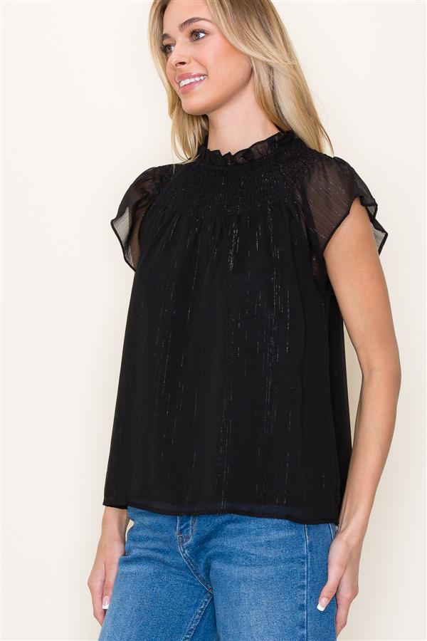 Ruffle Neck Lurex Striped Top