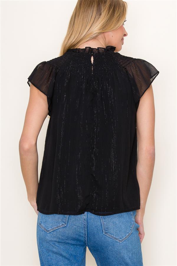 Ruffle Neck Lurex Striped Top