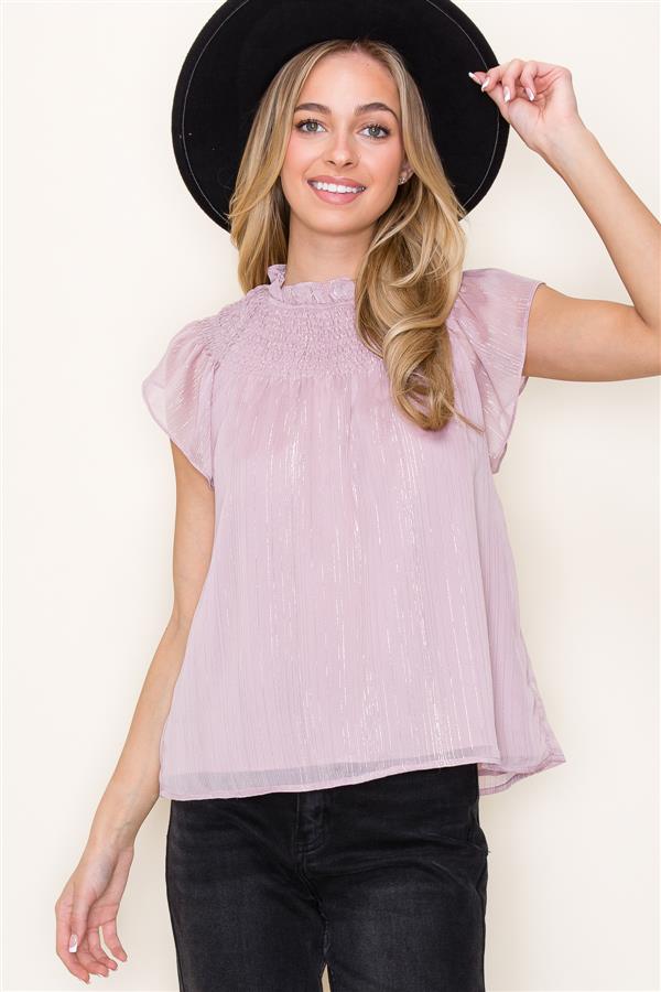 Ruffle Neck Lurex Striped Top