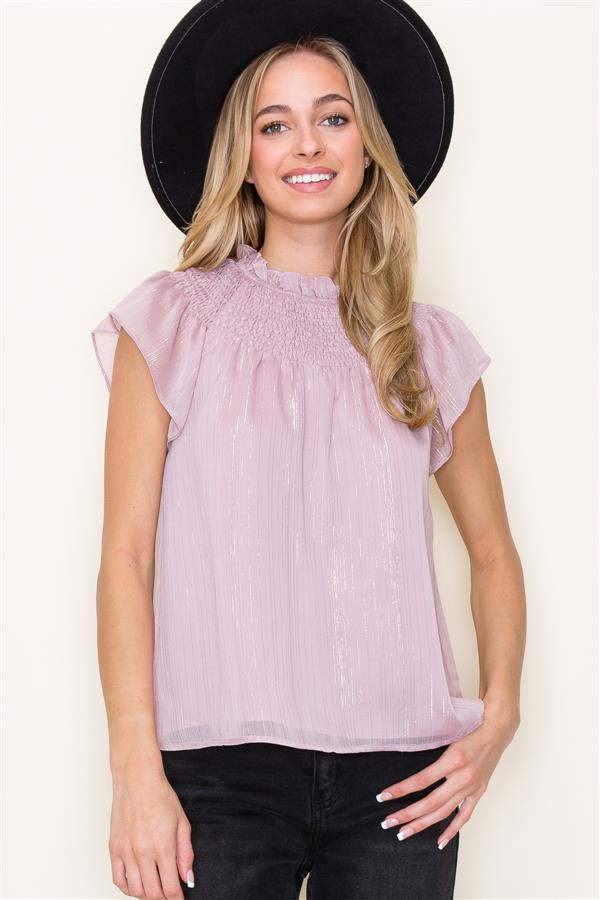 Ruffle Neck Lurex Striped Top