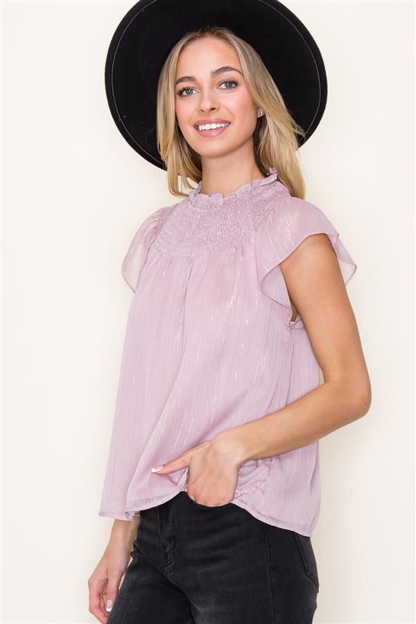 Ruffle Neck Lurex Striped Top