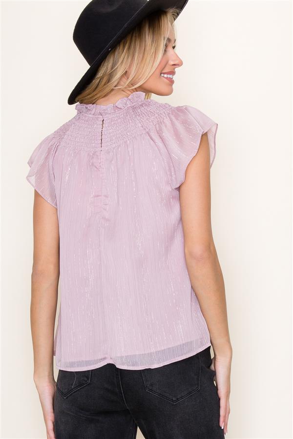 Ruffle Neck Lurex Striped Top