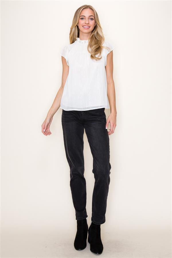 Ruffle Neck Lurex Striped Top
