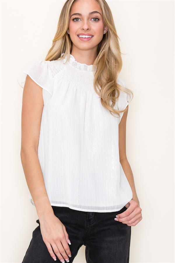 Ruffle Neck Lurex Striped Top