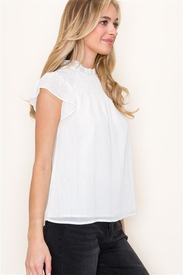 Ruffle Neck Lurex Striped Top