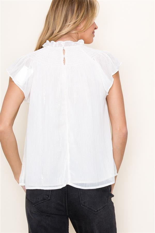 Ruffle Neck Lurex Striped Top