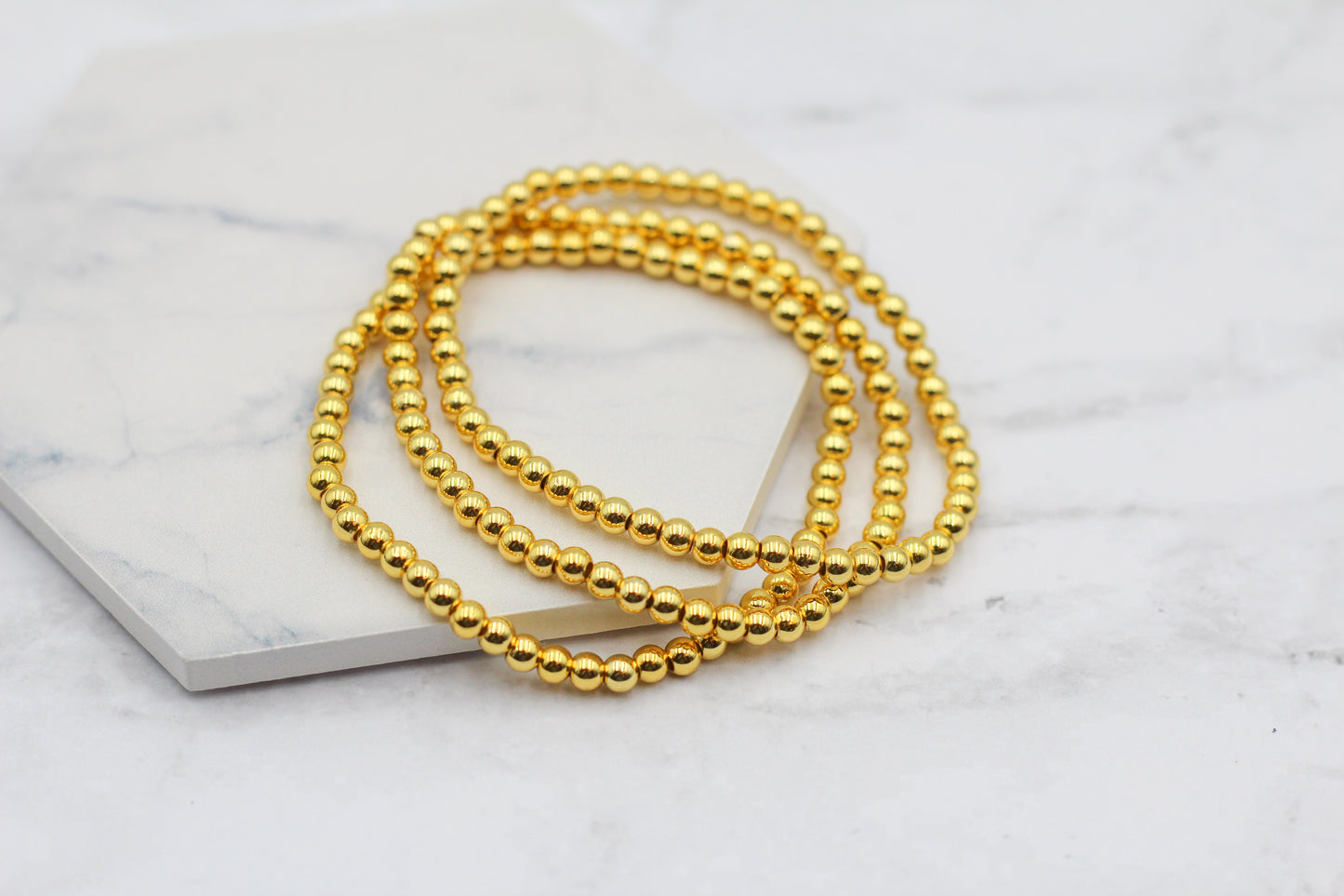 Gold Beaded Stretch Bracelet - Set of 3