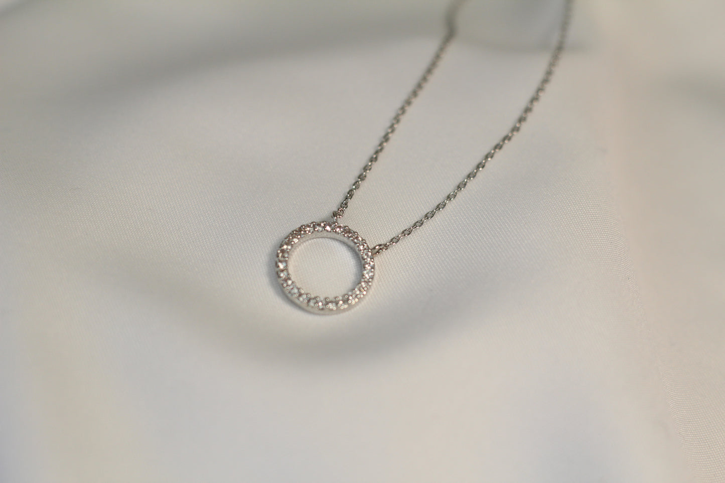 Delicate Pave Open Circle Gold - Cubic Zirconia Encircled Necklace