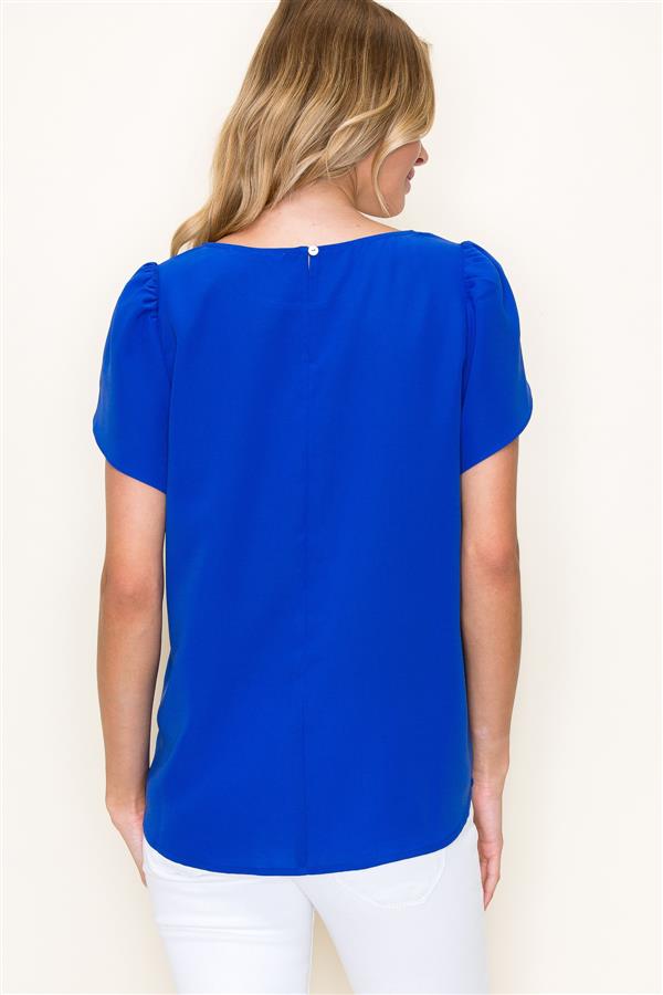 Tulip Sleeve Top in cobalt color from Kadou Boutique. Back view.