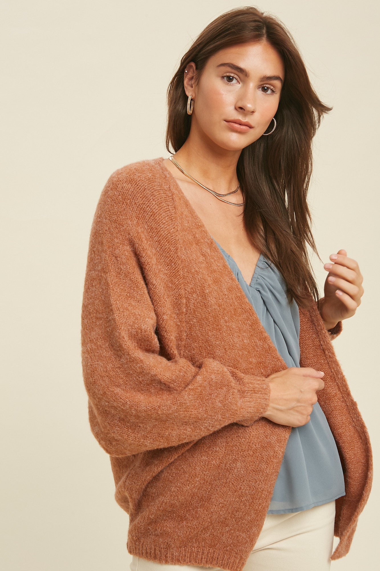 Brushed Knit Open Front Cardigan by Wishlist.