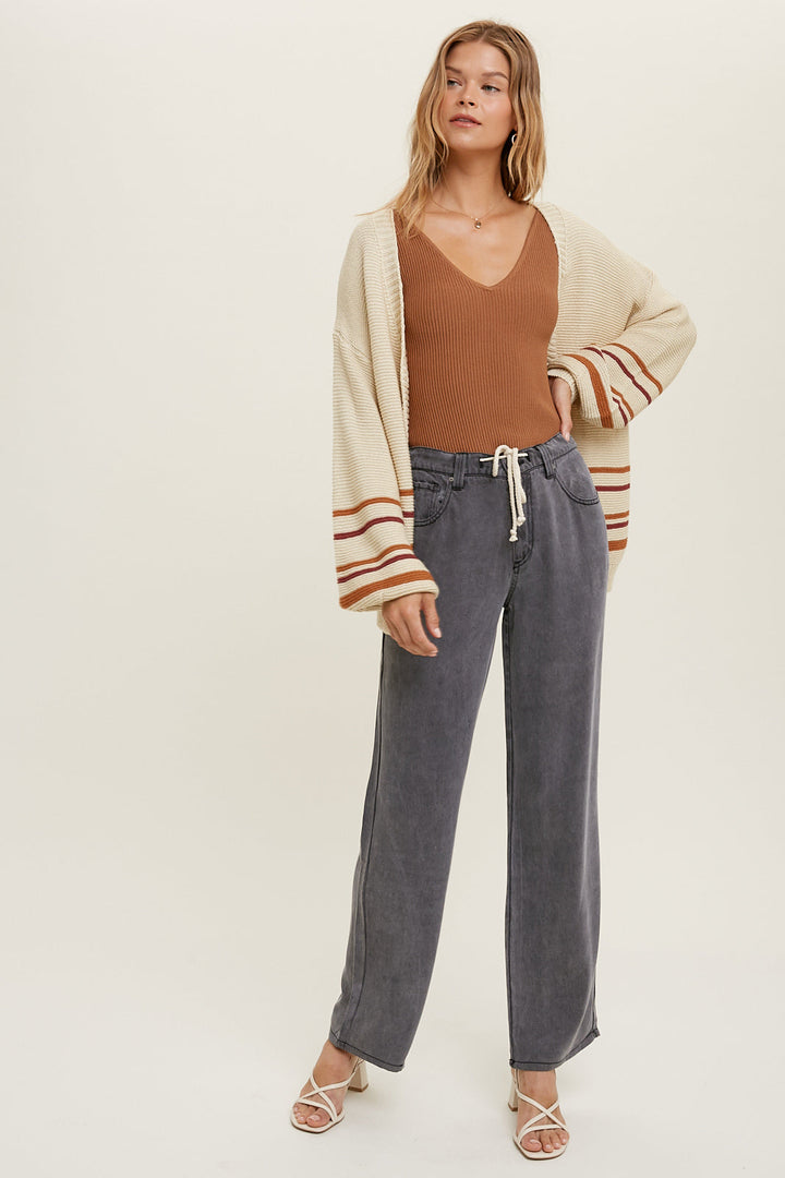 Striped Button-Up Sweater Cardigan