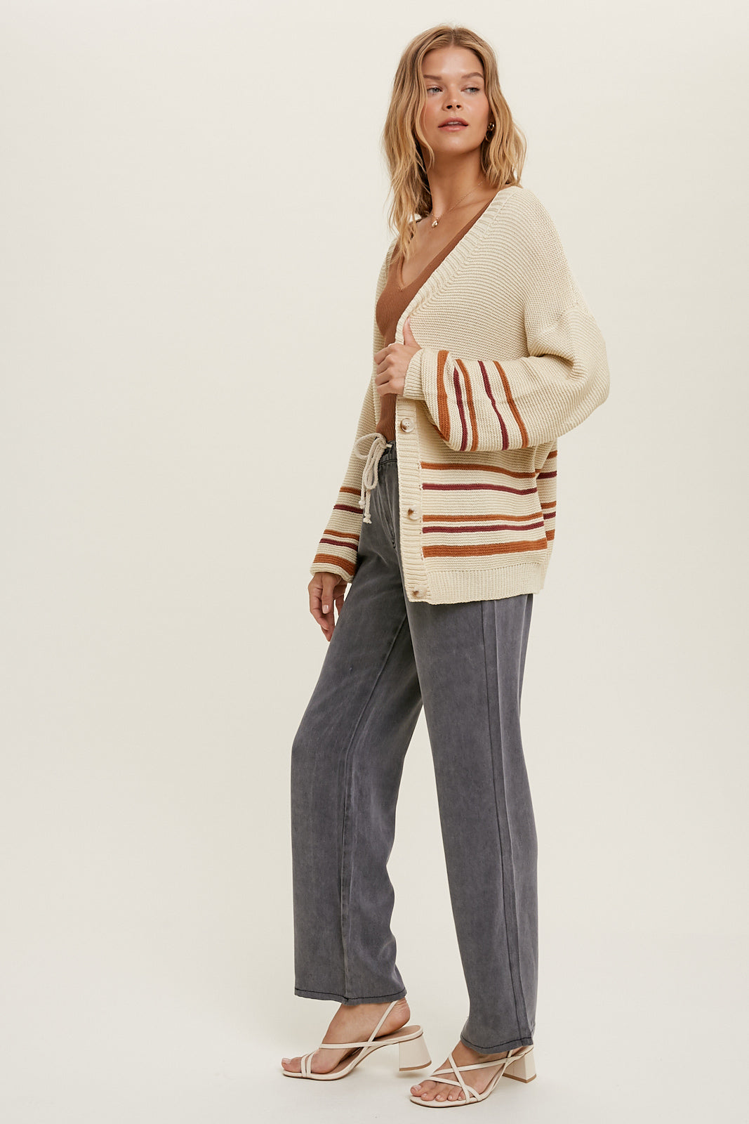 Striped Button-Up Sweater Cardigan