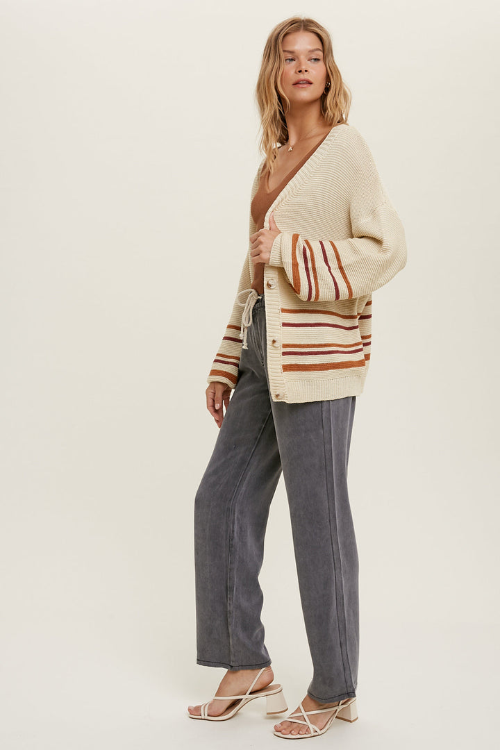 Striped Button-Up Sweater Cardigan