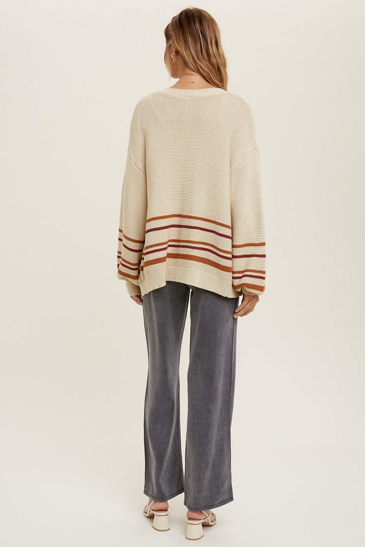 Striped Button-Up Sweater Cardigan