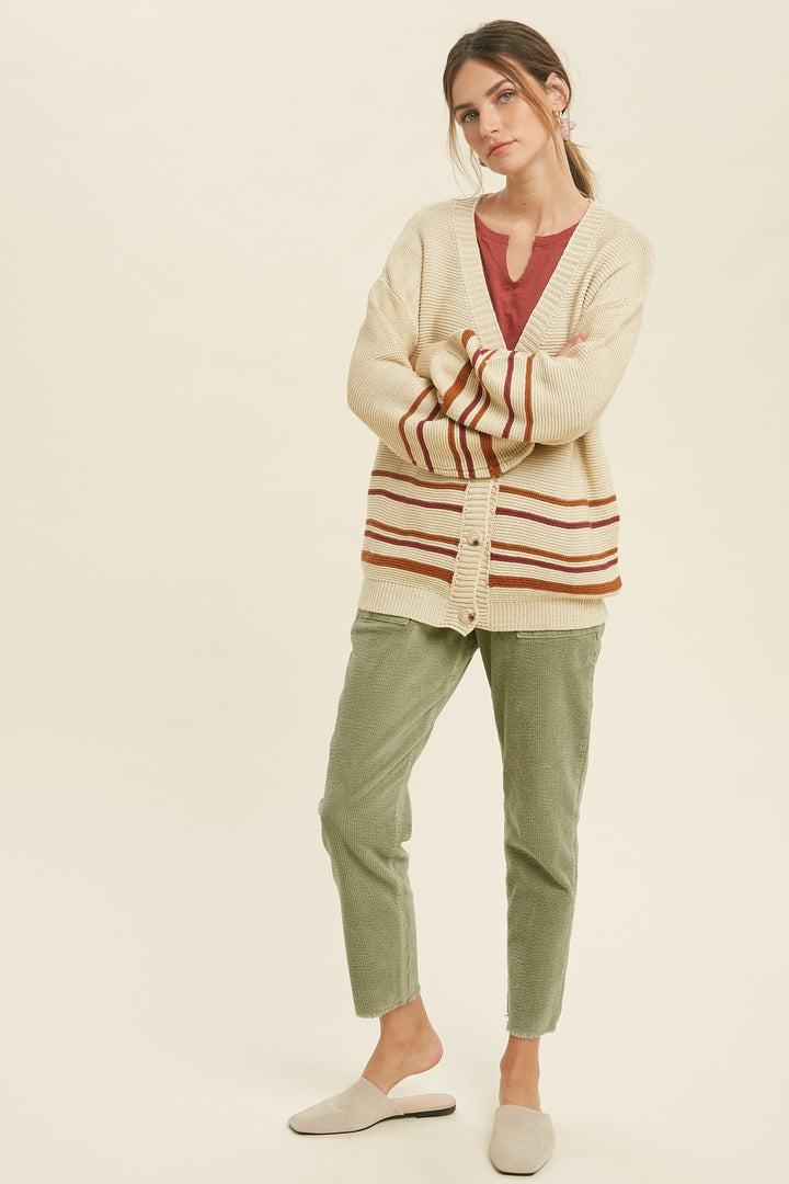 Striped Button-Up Sweater Cardigan