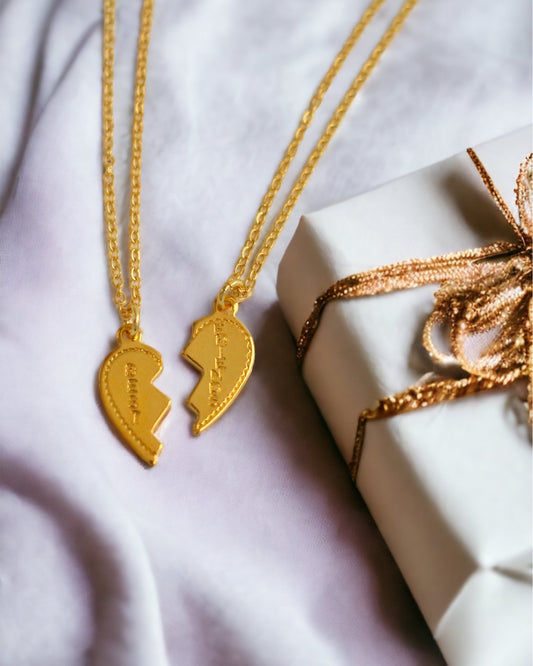 Image is showing Best Friend Necklaces with a gift box on the side.