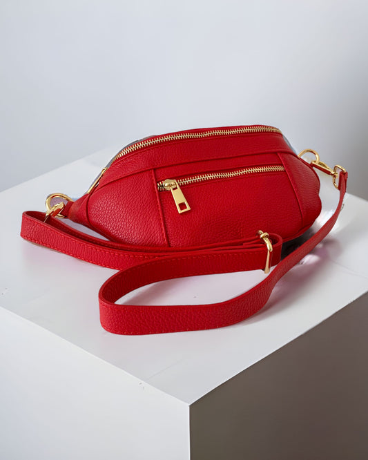Leather Fanny Pack at KADOU Boutique in Red. Free Shipping.